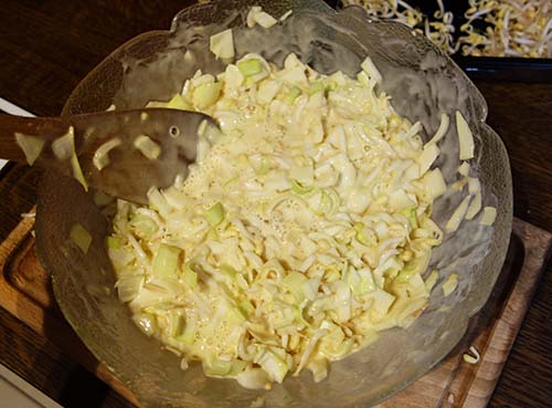 Pâte pour Okonomiyaki avec mélange de légumes